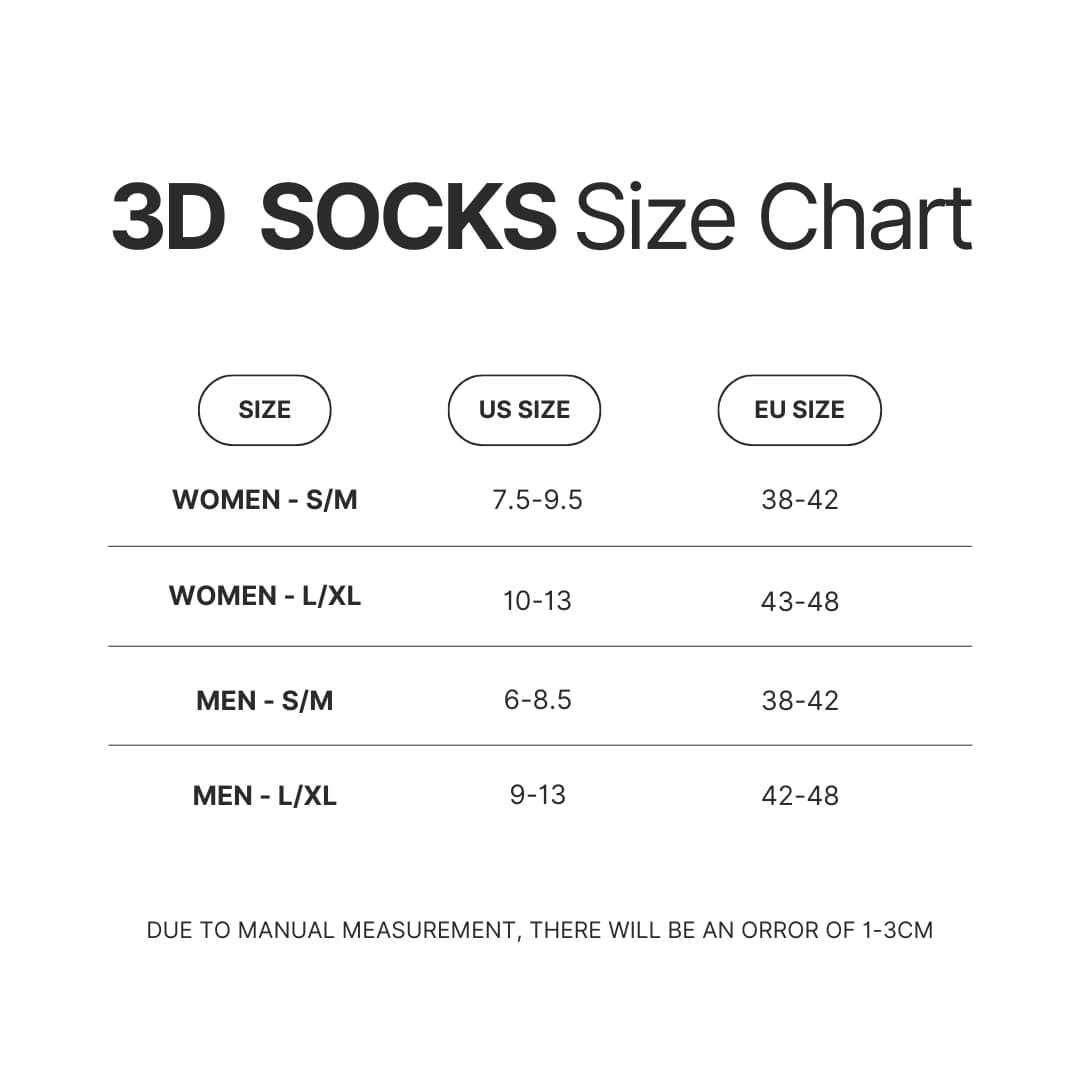 3D Socks Size Chart - Hollow Knight AU Store