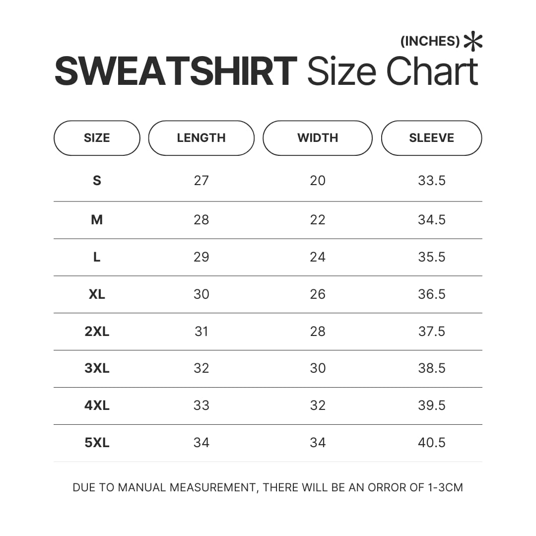Sweatshirt Size Chart - Hollow Knight AU Store