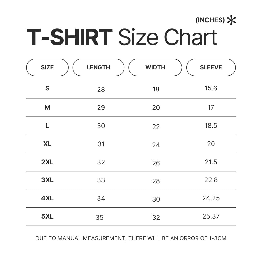 T shirt Size Chart - Hollow Knight AU Store